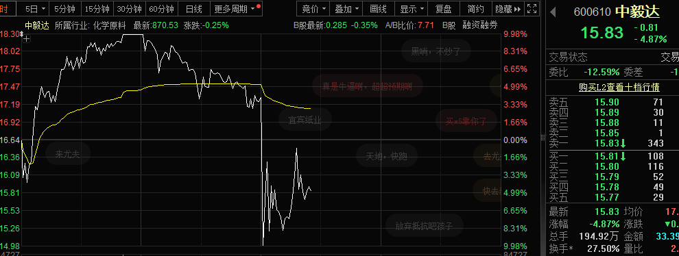 突发公告，600610，午后开盘直线跳水！