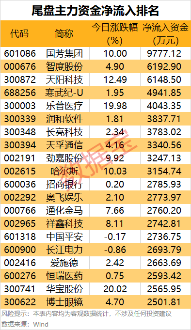 主力资金丨尾盘拉涨停，大资金出手！