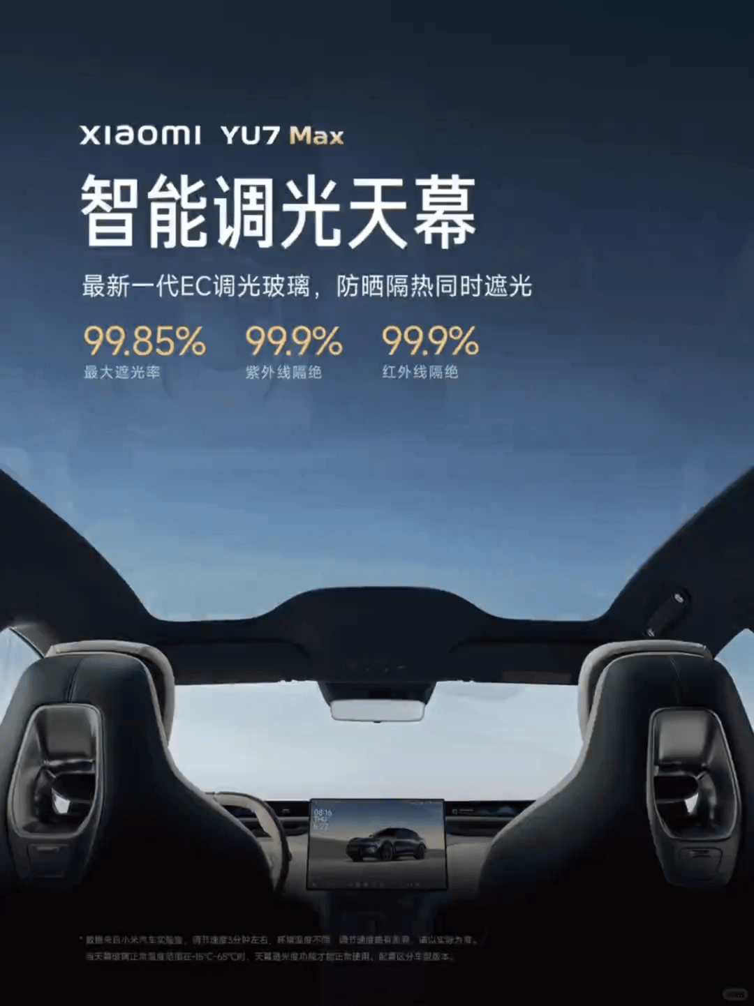小米YU7 Max标配光羿智能调光天幕，新一代黑色电致变色（EC）正式发布